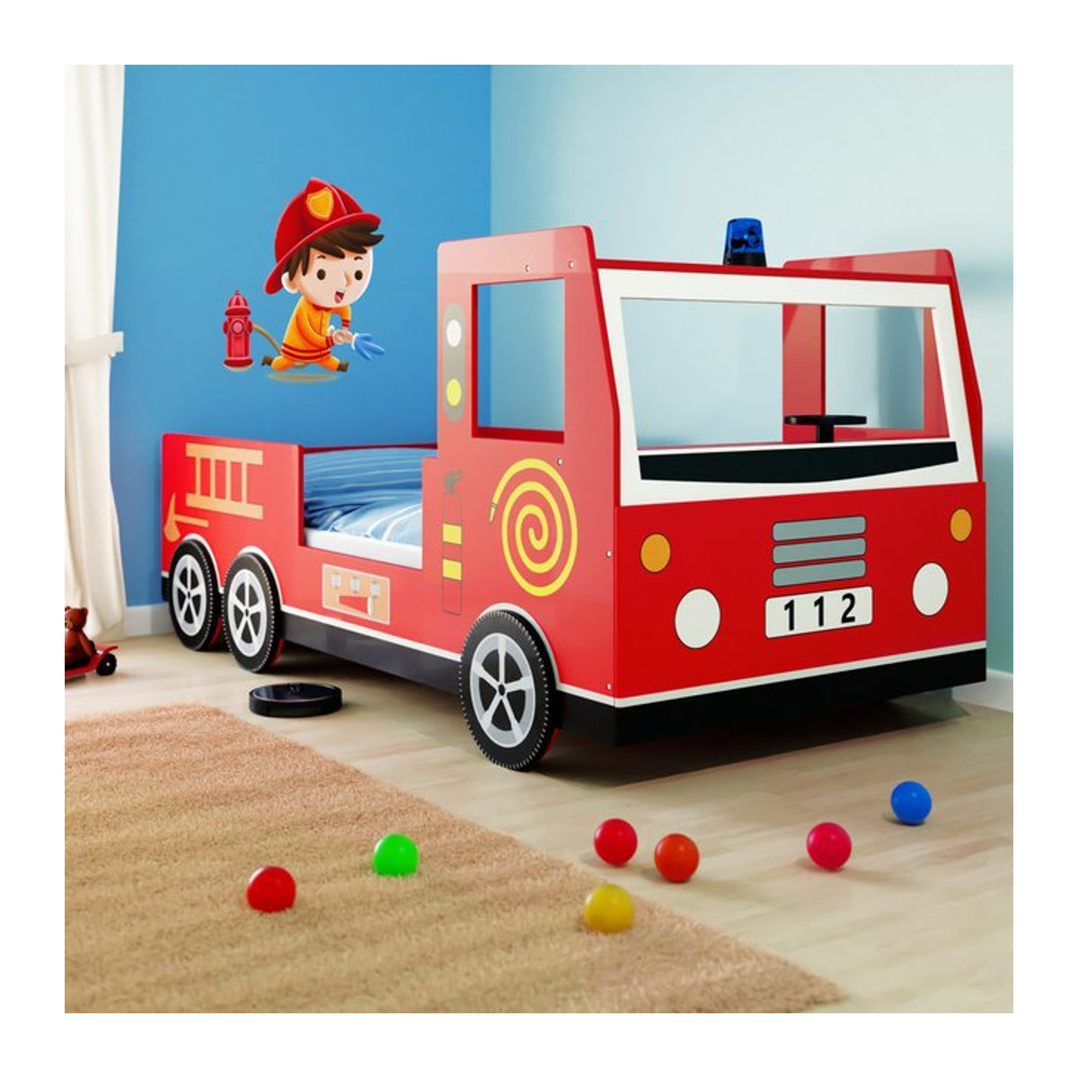 Kinder Feuerwehrbett Noah von Casaria in Rot und Bunt, B/T/H: 200 x 90 x 105 cm - Bild 1
