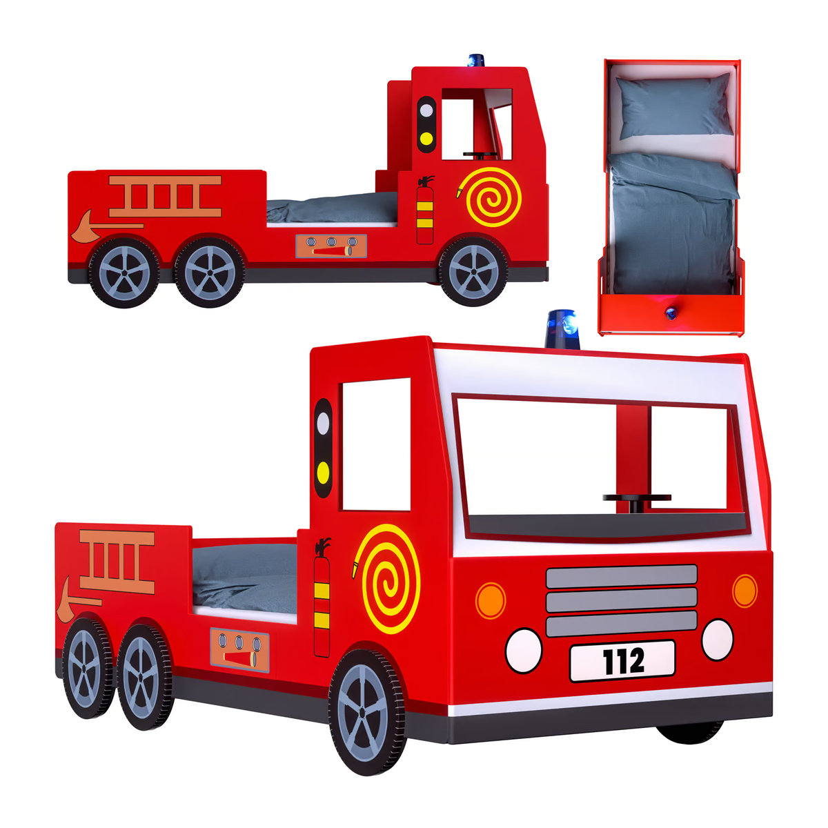 Kinder Feuerwehrbett Noah von Casaria in Rot und Bunt, B/T/H: 200 x 90 x 105 cm - Bild 2