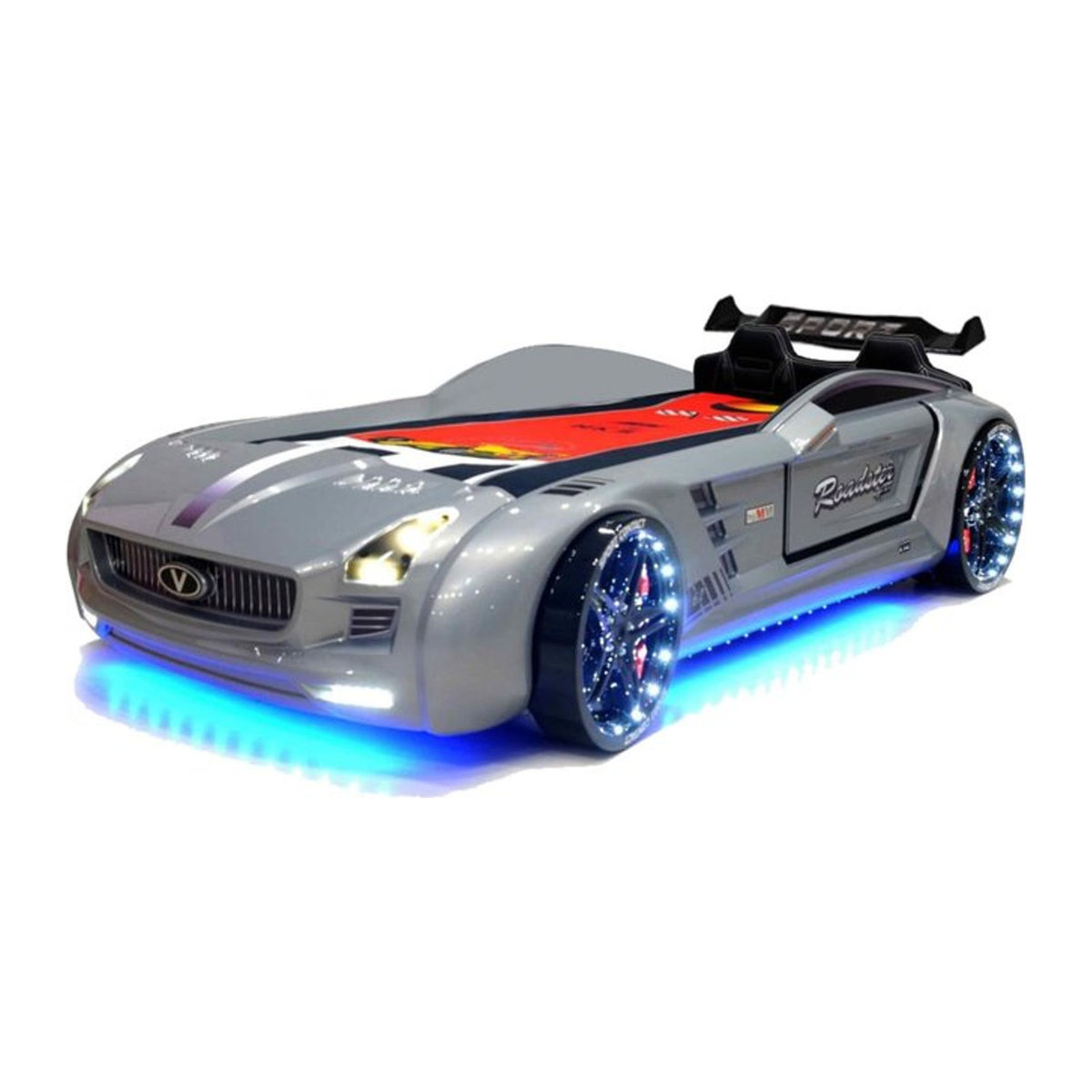 Kinderbett Rio Roadster von Aileenstore in Grau mit LED, Sound, Sportsitzen, Spoiler und Lattenrost, B/T/H: 90 x 190 cm - Bild 1
