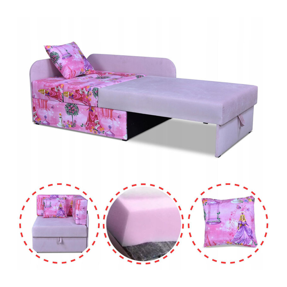 Kinderecksofa Bambino von Family Meble als ausziehbares Containerbett mit Kindermatratze Kubus in Weiß oder Rosa aus Massivholz und Stoff - Bild 5