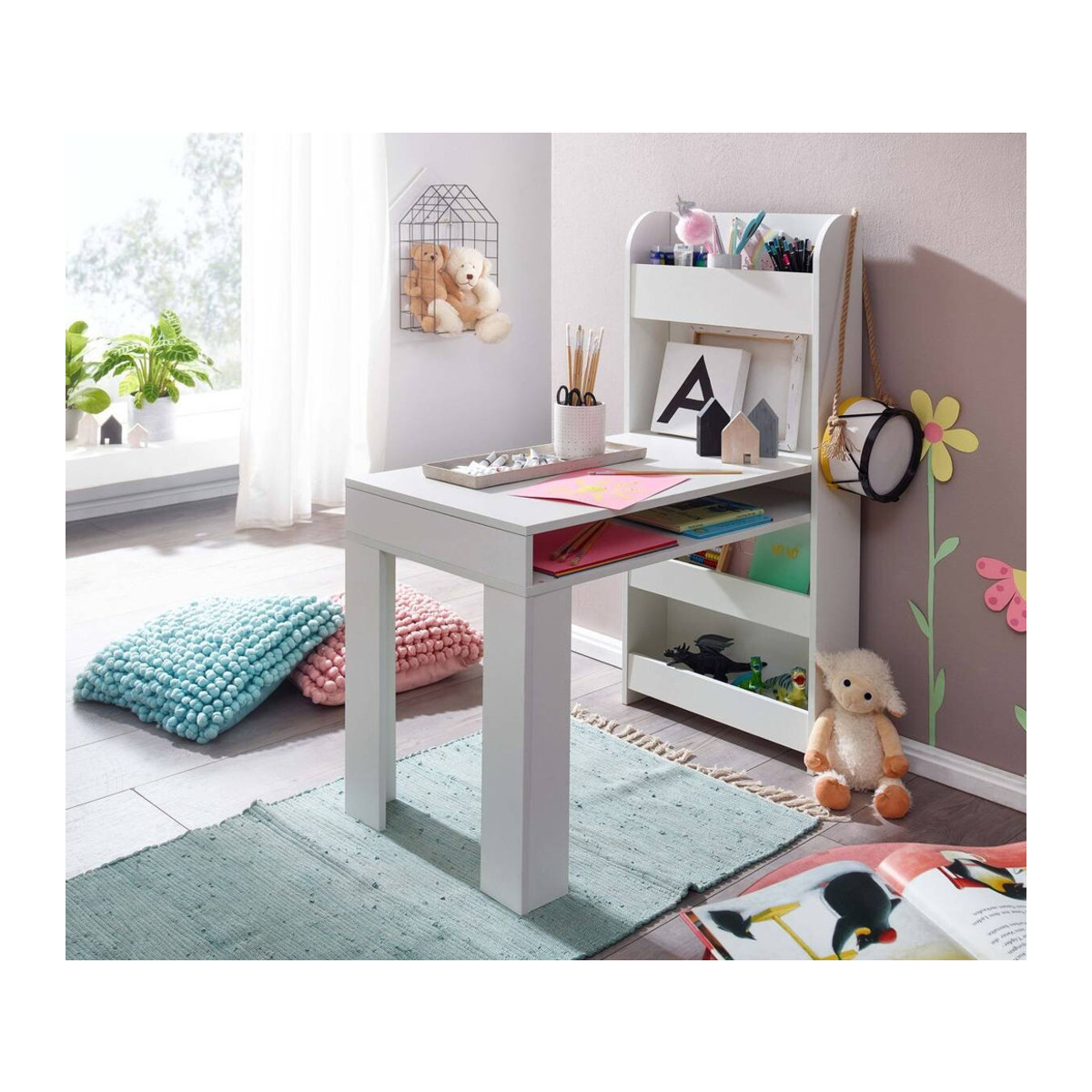 Kinderschreibtisch Wohnling in Weiß aus Holzwerkstoff, Rechteckig, B/H/T: 90 x 110 x 50 cm - Bild 3