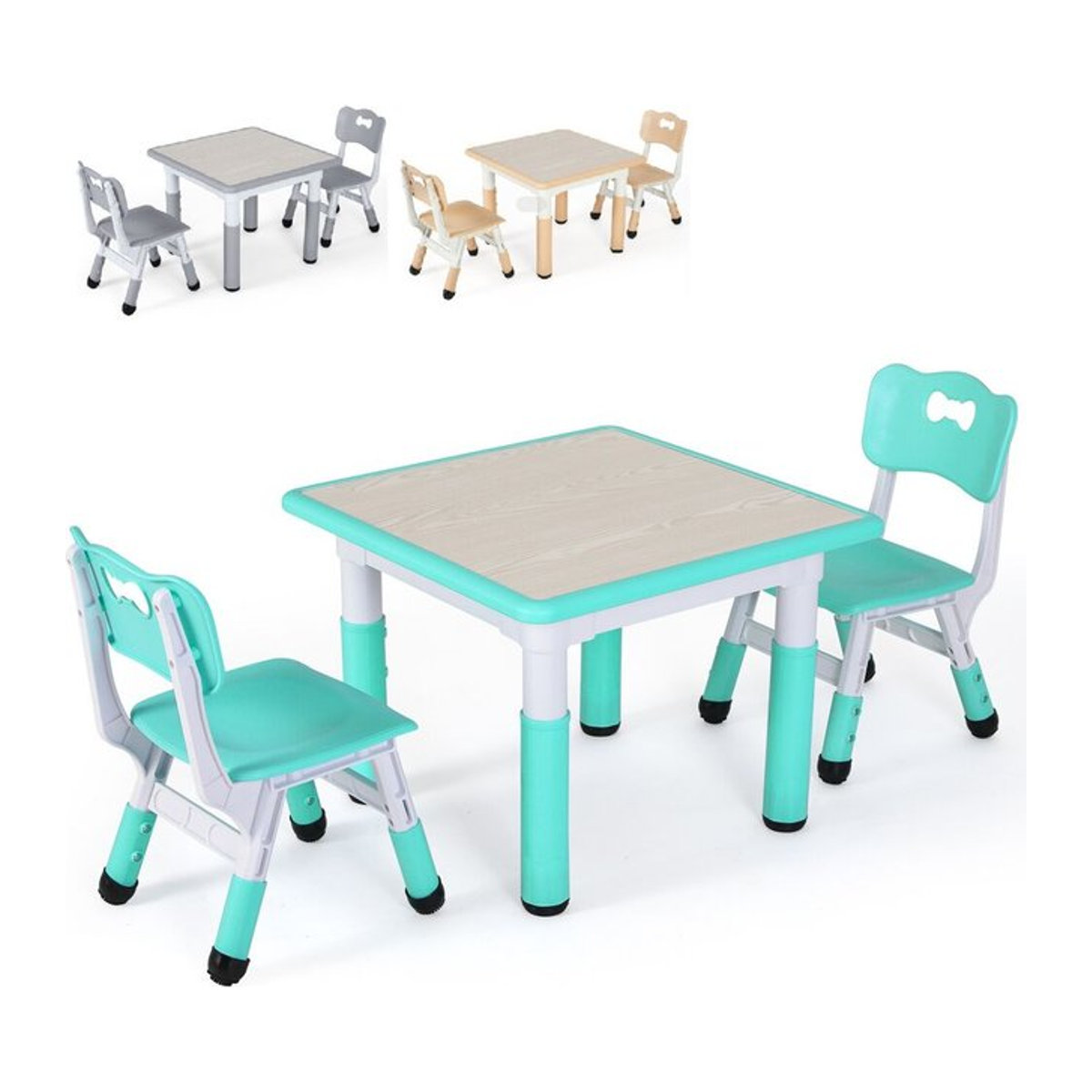 Kindertisch und 2 Stühle Set Sitzgruppe höhenverstellbar für Kinder von 3–8 Jahren in Beige und Bunt - Bild 1