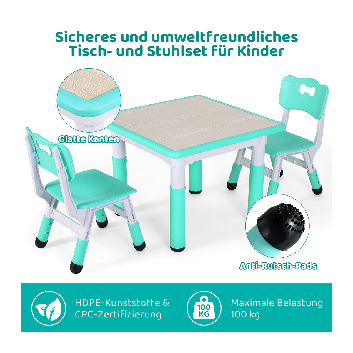 Kindertisch und 2 Stühle Set Sitzgruppe höhenverstellbar für Kinder von 3–8 Jahren in Beige und Bunt - Bild 2