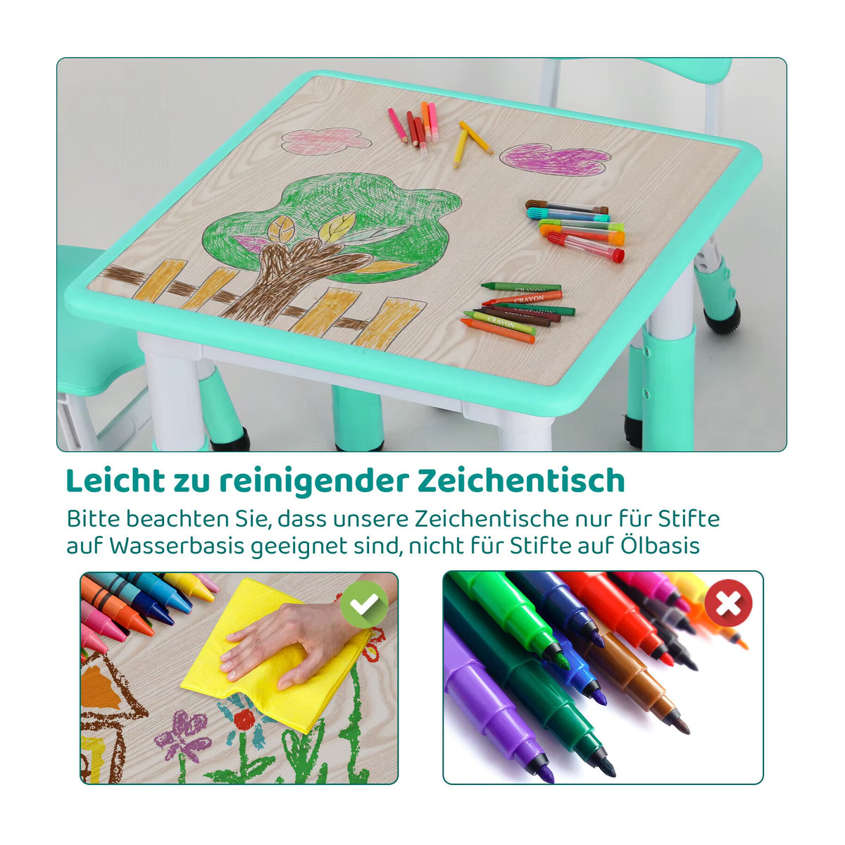 Kindertisch und 2 Stühle Set Sitzgruppe höhenverstellbar für Kinder von 3–8 Jahren in Beige und Bunt - Bild 3