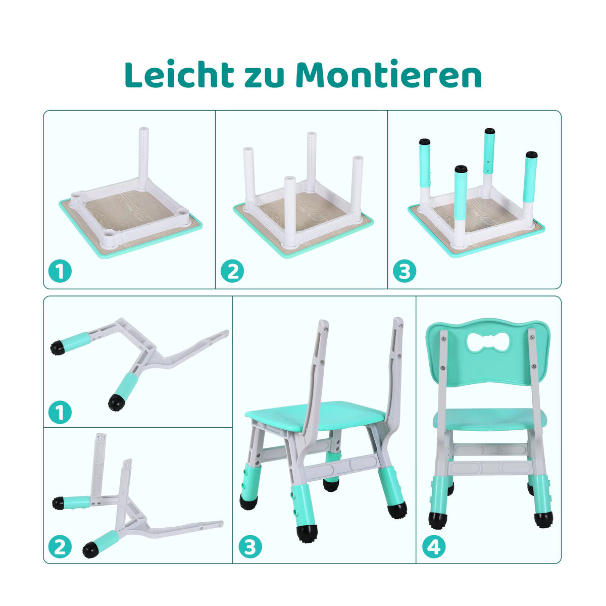 Kindertisch und 2 Stühle Set Sitzgruppe höhenverstellbar für Kinder von 3–8 Jahren in Beige und Bunt - Bild 4