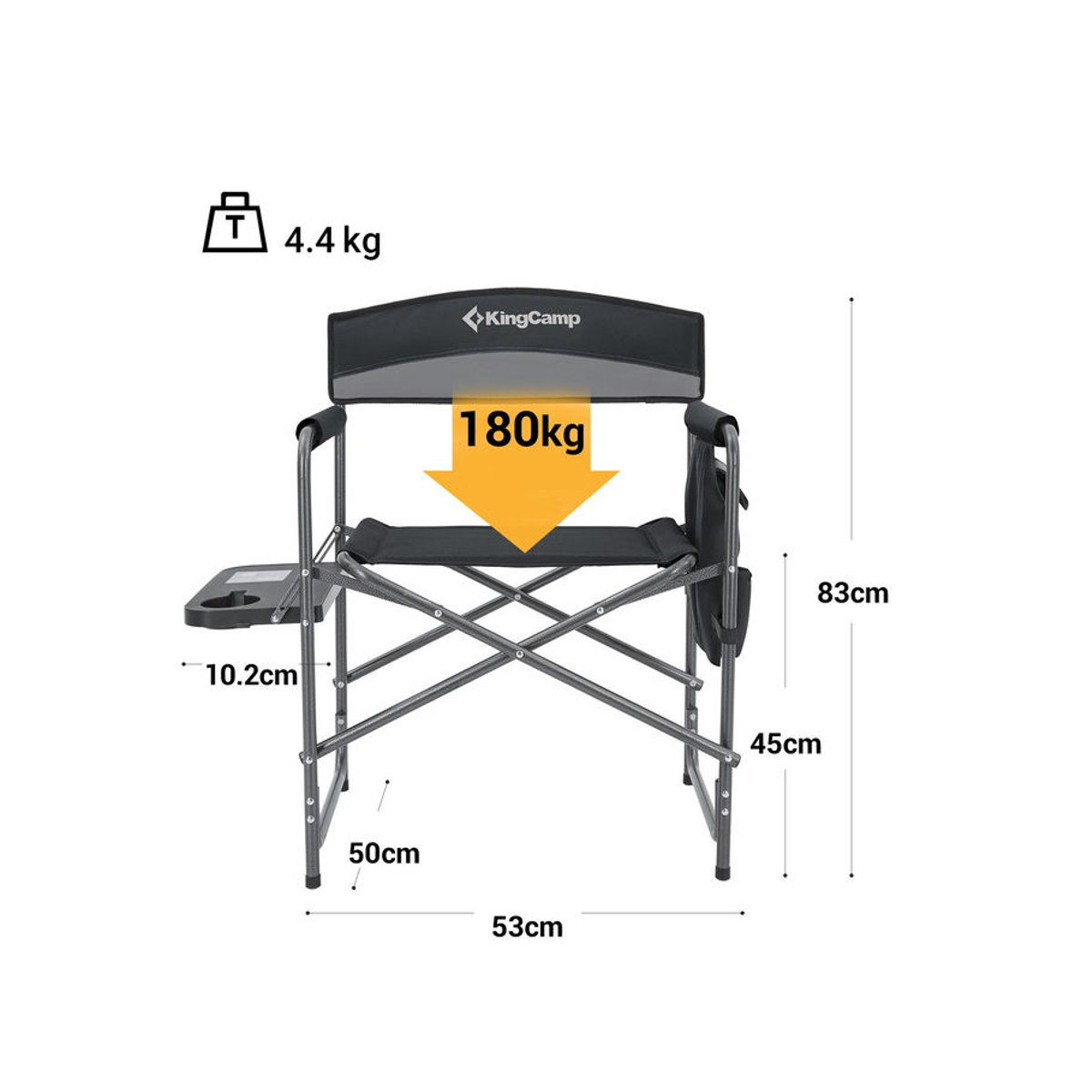 KING CAMP klappbarer Campingstuhl ASH B10 mit Armlehnen aus Metall in Schwarz und Grau - Bild 2