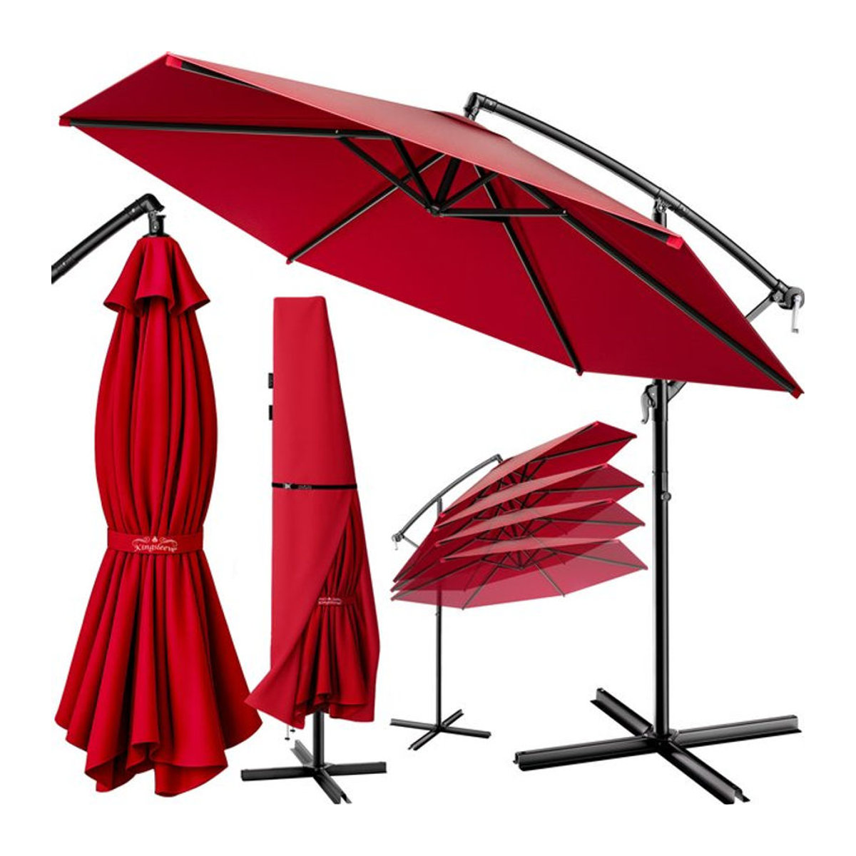 Kingsleeve Ampelschirm Modern Rot mit Fußkreuz aus Aluminium und UV-Schutz 50+ Durchmesser: 330 cm - Bild 1