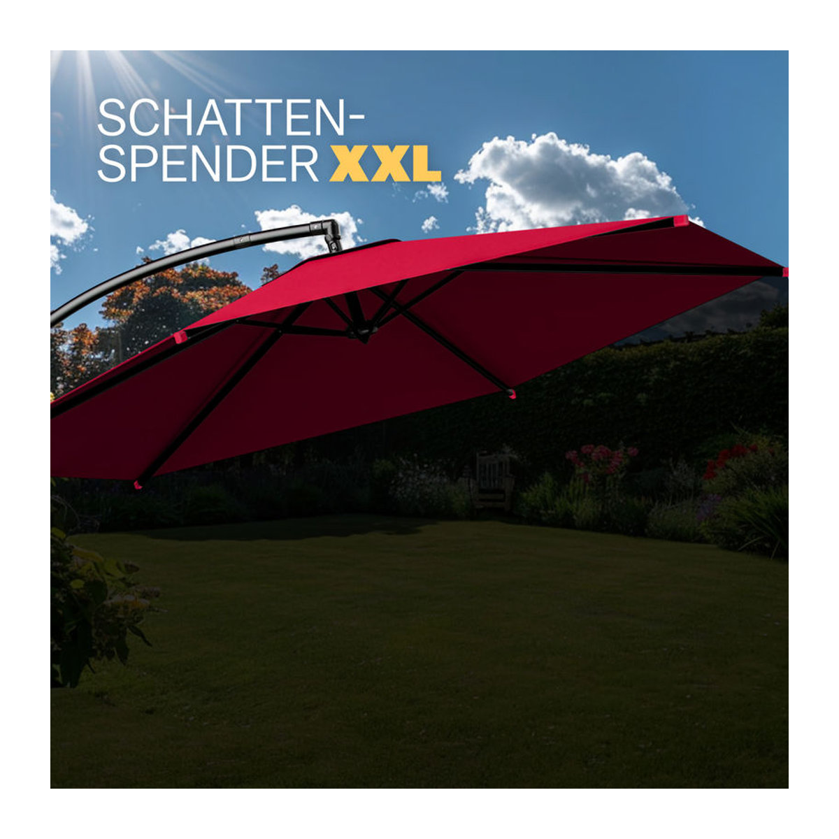 Kingsleeve Ampelschirm Modern Rot mit Fußkreuz aus Aluminium und UV-Schutz 50+ Durchmesser: 330 cm - Bild 3