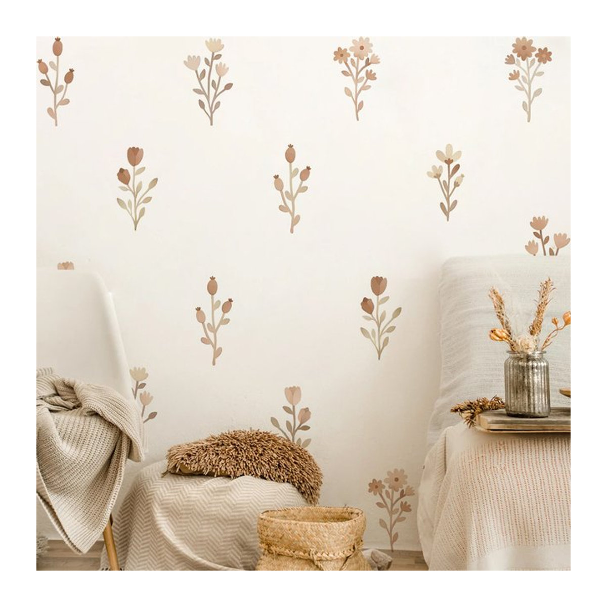 Kingsmile Blumen Wandaufkleber in Braun im Bohemian Design für Kinderzimmer und Wohnzimmer - Bild 1