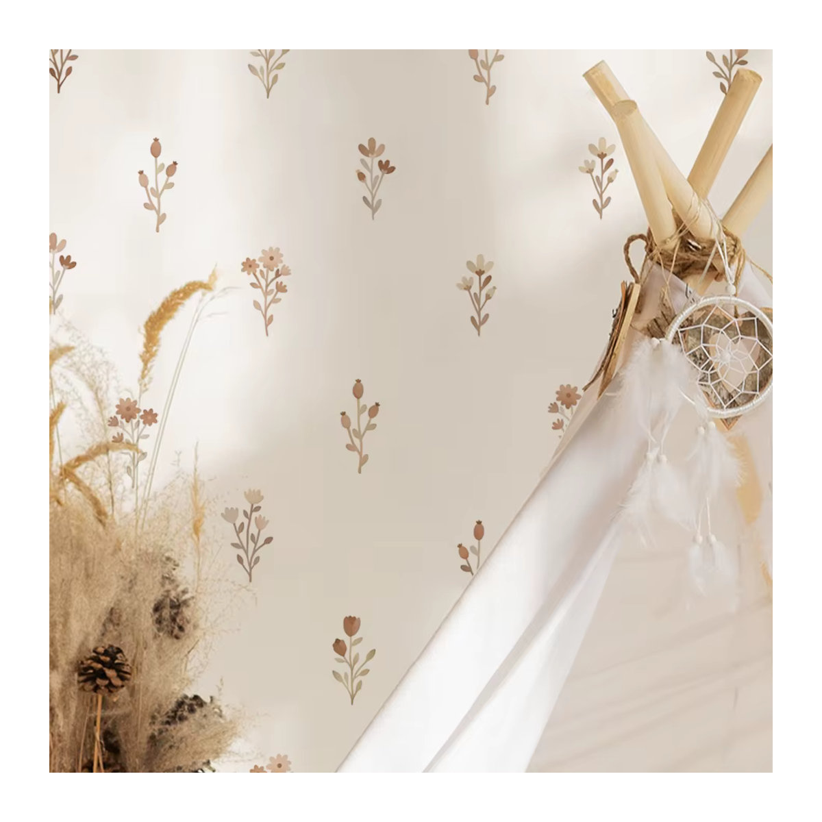 Kingsmile Blumen Wandaufkleber in Braun im Bohemian Design für Kinderzimmer und Wohnzimmer - Bild 3