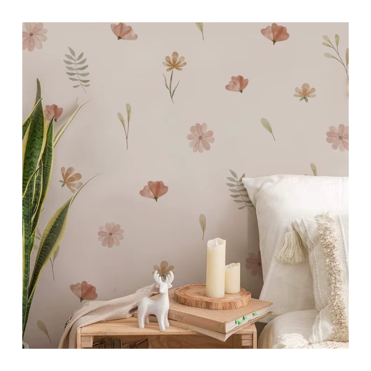 Kingsmile Wandaufkleber im Boho-Stil mit floralem Aquarell-Design in Beige aus Kunststoff für Kinderzimmer und Wohnzimmer - Bild 2