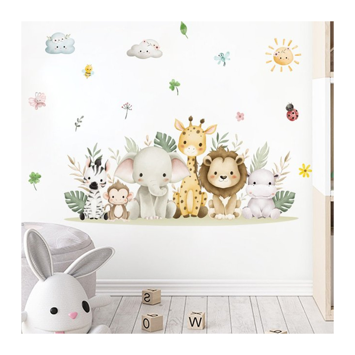 Kingsmile Wandaufkleber mit süßen Afrika Tieren im Aquarell-Stil, mehrfarbig, ideal für Kinderzimmer und Kindergarten - Bild 1