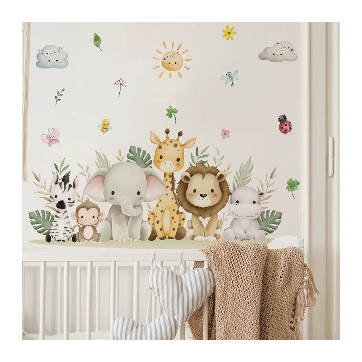 Kingsmile Wandaufkleber mit süßen Afrika Tieren im Aquarell-Stil, mehrfarbig, ideal für Kinderzimmer und Kindergarten - Bild 2