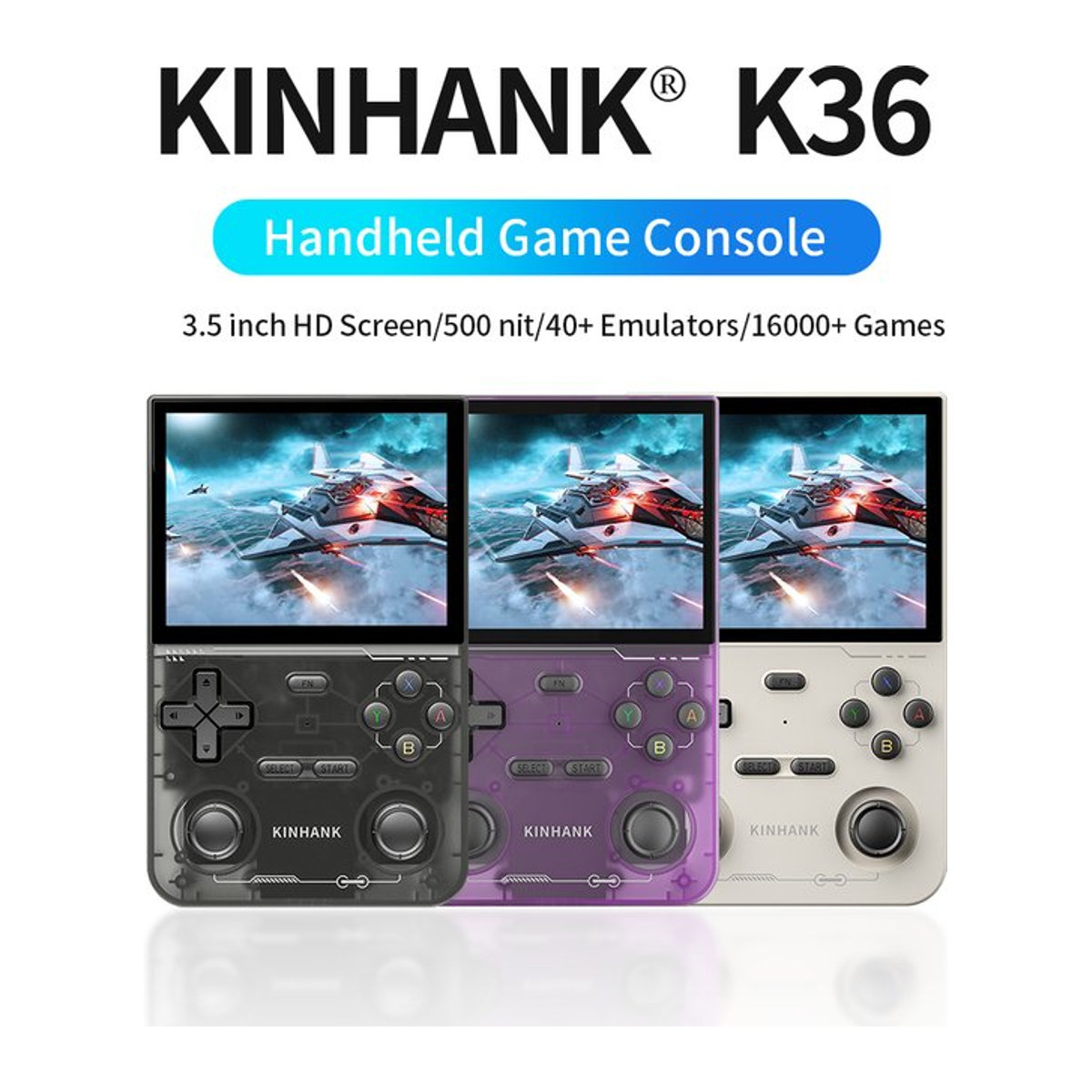 KINHANK K36 Retro Handheld-Videospielkonsole mit 16000 Spielen, Emulator für PS1/PSP/DC/N64/SS, 3,5 Zoll IPS-Bildschirm, Schwarz - Bild 1