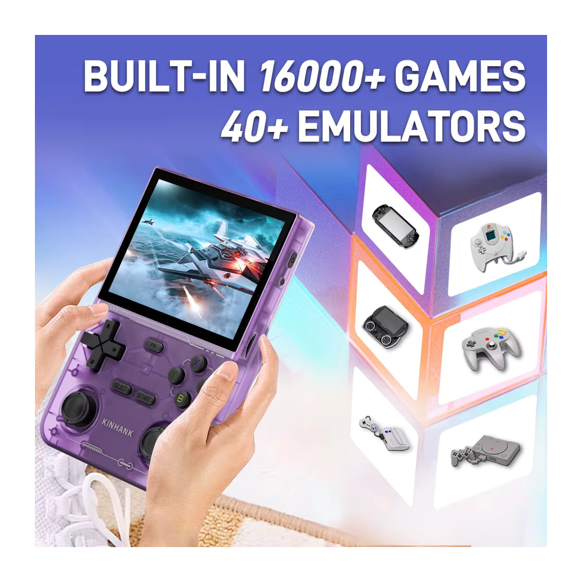KINHANK K36 Retro Handheld-Videospielkonsole mit 16000 Spielen, Emulator für PS1/PSP/DC/N64/SS, 3,5 Zoll IPS-Bildschirm, Schwarz - Bild 2