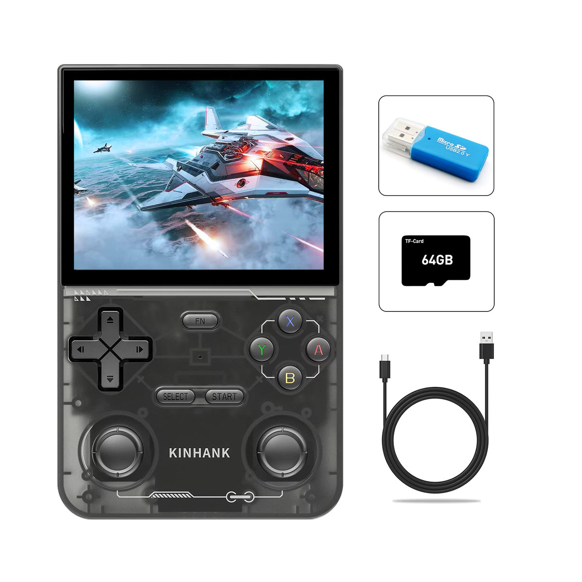 KINHANK K36 Retro Handheld-Videospielkonsole mit 16000 Spielen, Emulator für PS1/PSP/DC/N64/SS, 3,5 Zoll IPS-Bildschirm, Schwarz - Bild 7