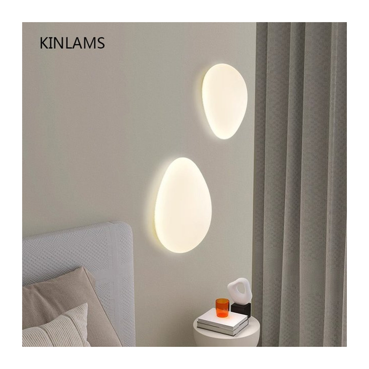 KINLAMS Pebble Wandleuchte in Weiß im minimalistischen Design für Wohnzimmer, Schlafzimmer und Flur - Bild 1