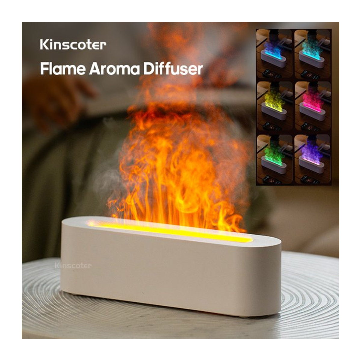 KINSCOTER Aromadiffusor mit RGB-Feuer-Nachtlicht, Ultraschall-Luftbefeuchter für ätherische Öle in Schwarz oder Weiß - Bild 1