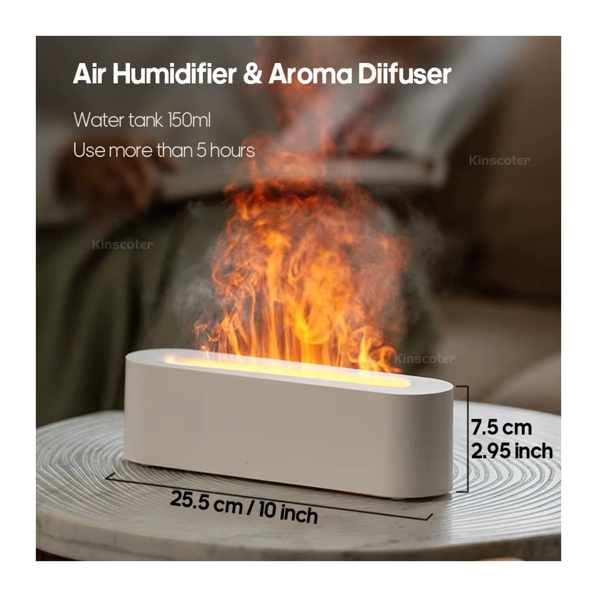 KINSCOTER Aromadiffusor mit RGB-Feuer-Nachtlicht, Ultraschall-Luftbefeuchter für ätherische Öle in Schwarz oder Weiß - Bild 2