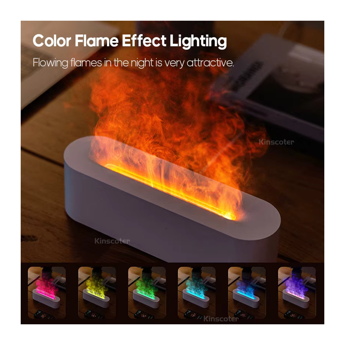 KINSCOTER Aromadiffusor mit RGB-Feuer-Nachtlicht, Ultraschall-Luftbefeuchter für ätherische Öle in Schwarz oder Weiß - Bild 3