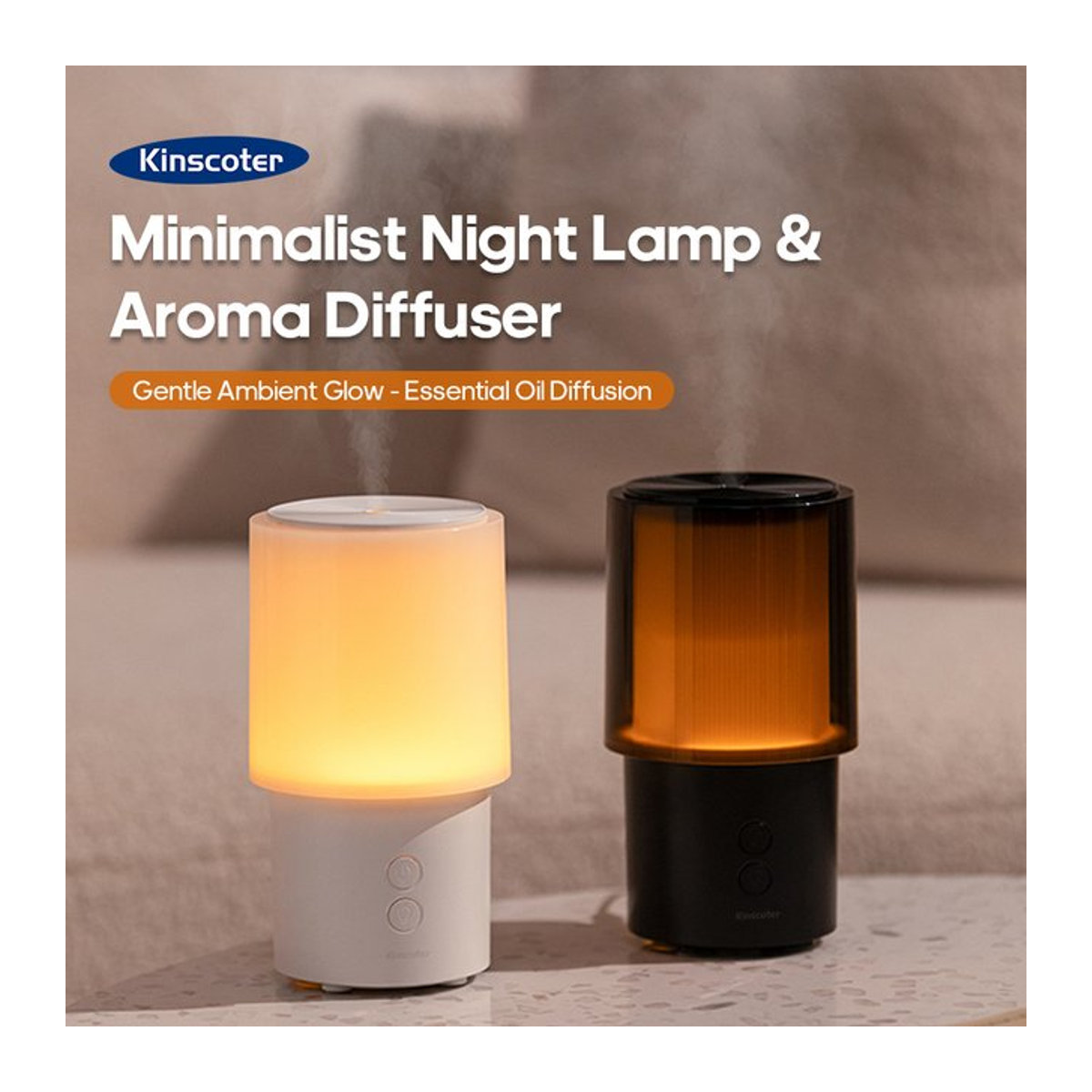 KINSCOTER Aromadiffusor mit Ultraschall-Sprühfunktion, minimalistische Nachtlampe und Mini-Luftbefeuchter für Zuhause und Hotel, 140 ml - Bild 1