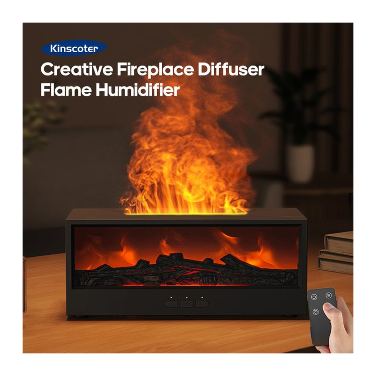 Kinscoter Kamin-Luftbefeuchter mit Aroma-Diffusor, LED-Licht und Fernbedienung, weiß oder schwarz - Bild 1