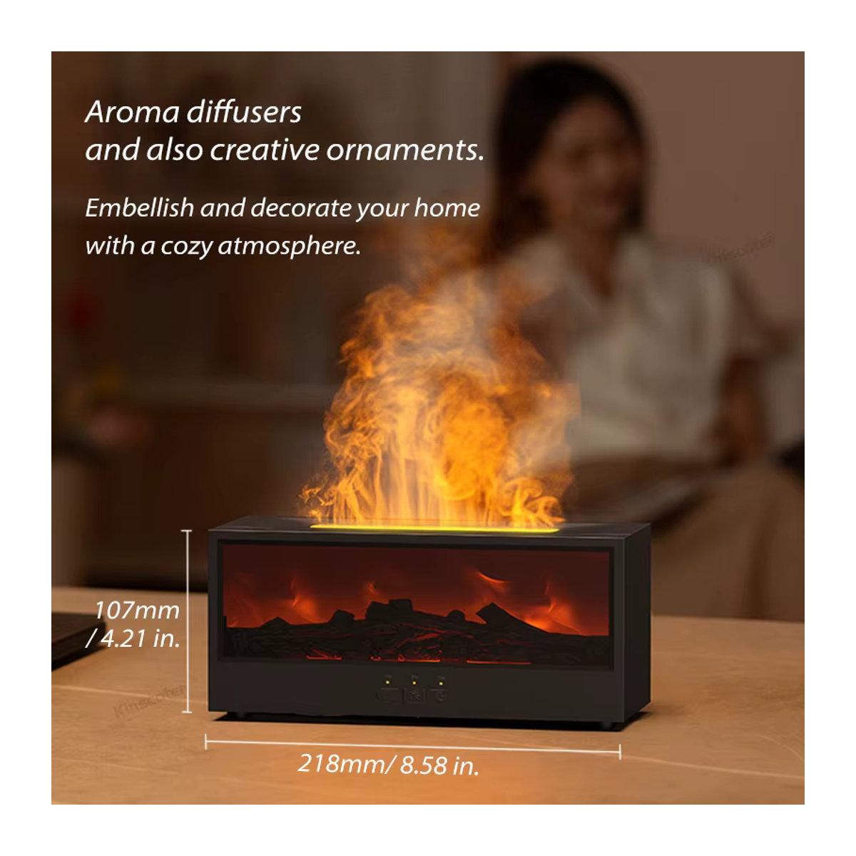 Kinscoter Kamin-Luftbefeuchter mit Aroma-Diffusor, LED-Licht und Fernbedienung, weiß oder schwarz - Bild 2