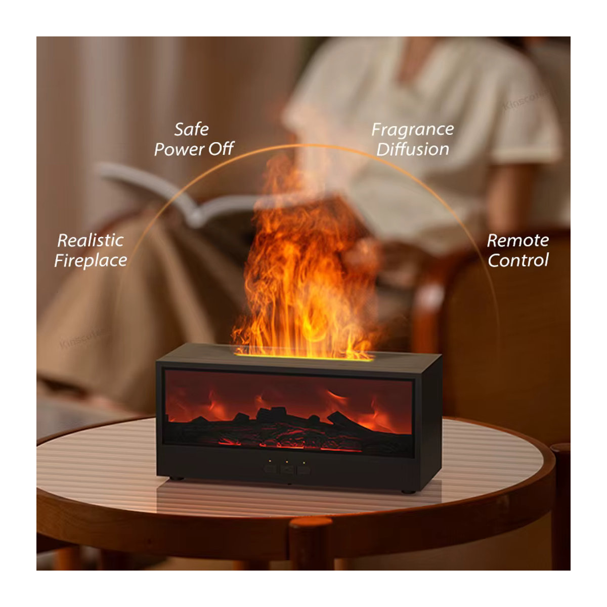 Kinscoter Kamin-Luftbefeuchter mit Aroma-Diffusor, LED-Licht und Fernbedienung, weiß oder schwarz - Bild 4