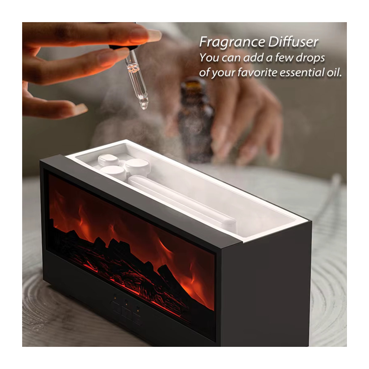 Kinscoter Kamin-Luftbefeuchter mit Aroma-Diffusor, LED-Licht und Fernbedienung, weiß oder schwarz - Bild 5