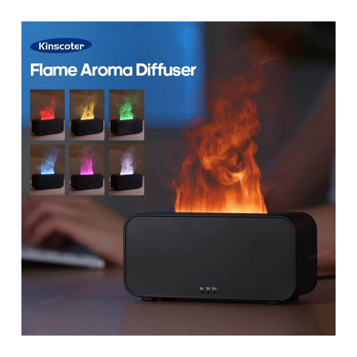 Kinscoter Mini Aroma Diffusor und Ultraschall Luftbefeuchter mit LED Flammen-Effekt in Schwarz - Bild 1