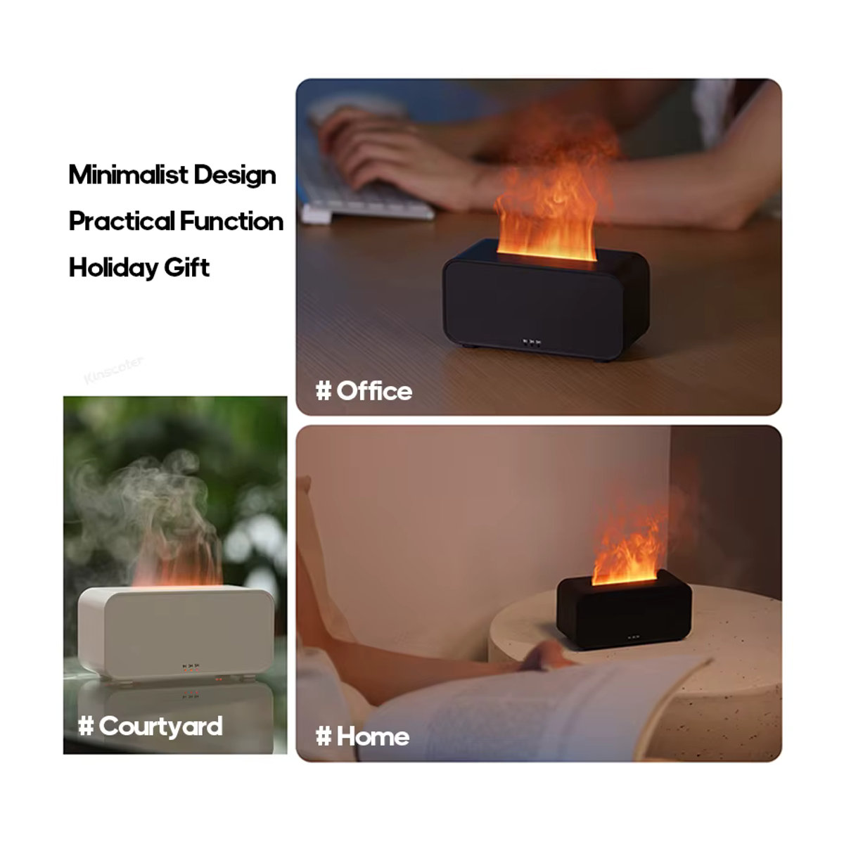 Kinscoter Mini Aroma Diffusor und Ultraschall Luftbefeuchter mit LED Flammen-Effekt in Schwarz - Bild 4