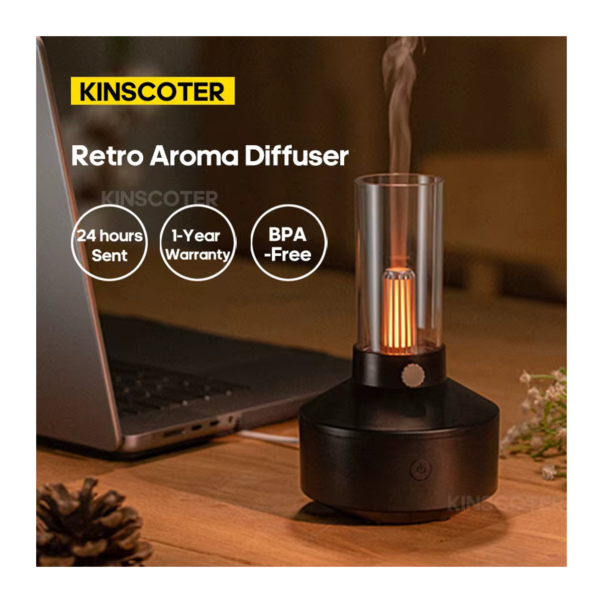 KINSCOTER Tragbarer Aroma-Diffusor und USB-Luftbefeuchter mit Nachtlicht in Schwarz - Bild 3