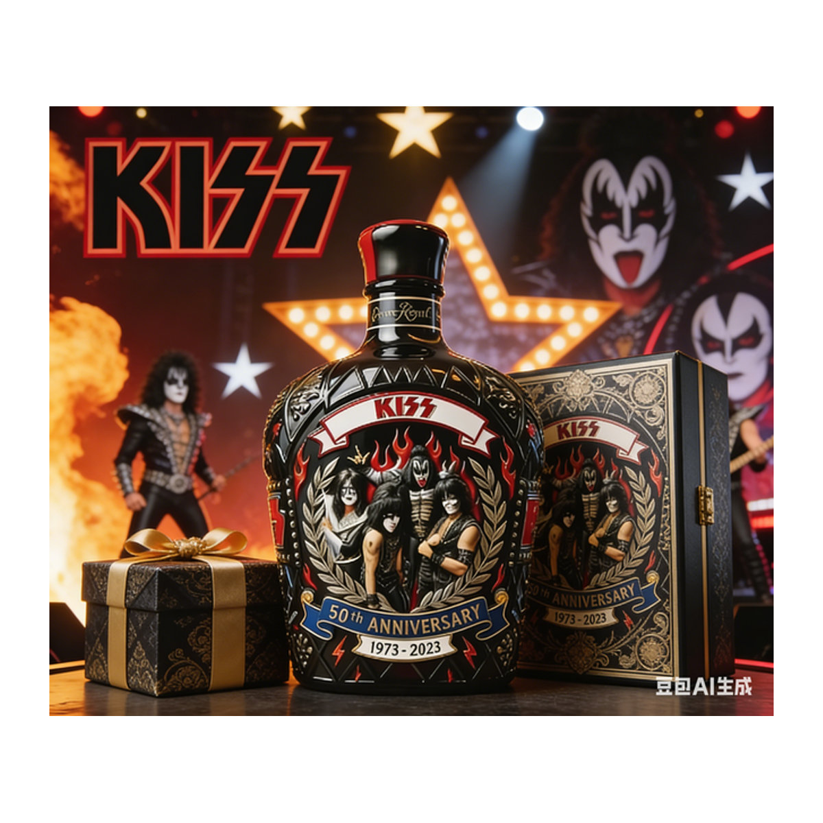KISS 53. Jubiläum Crown Royal Style Sammlerflasche aus Glas, Schwarz, Rockband Bar-Dekoration - Bild 1