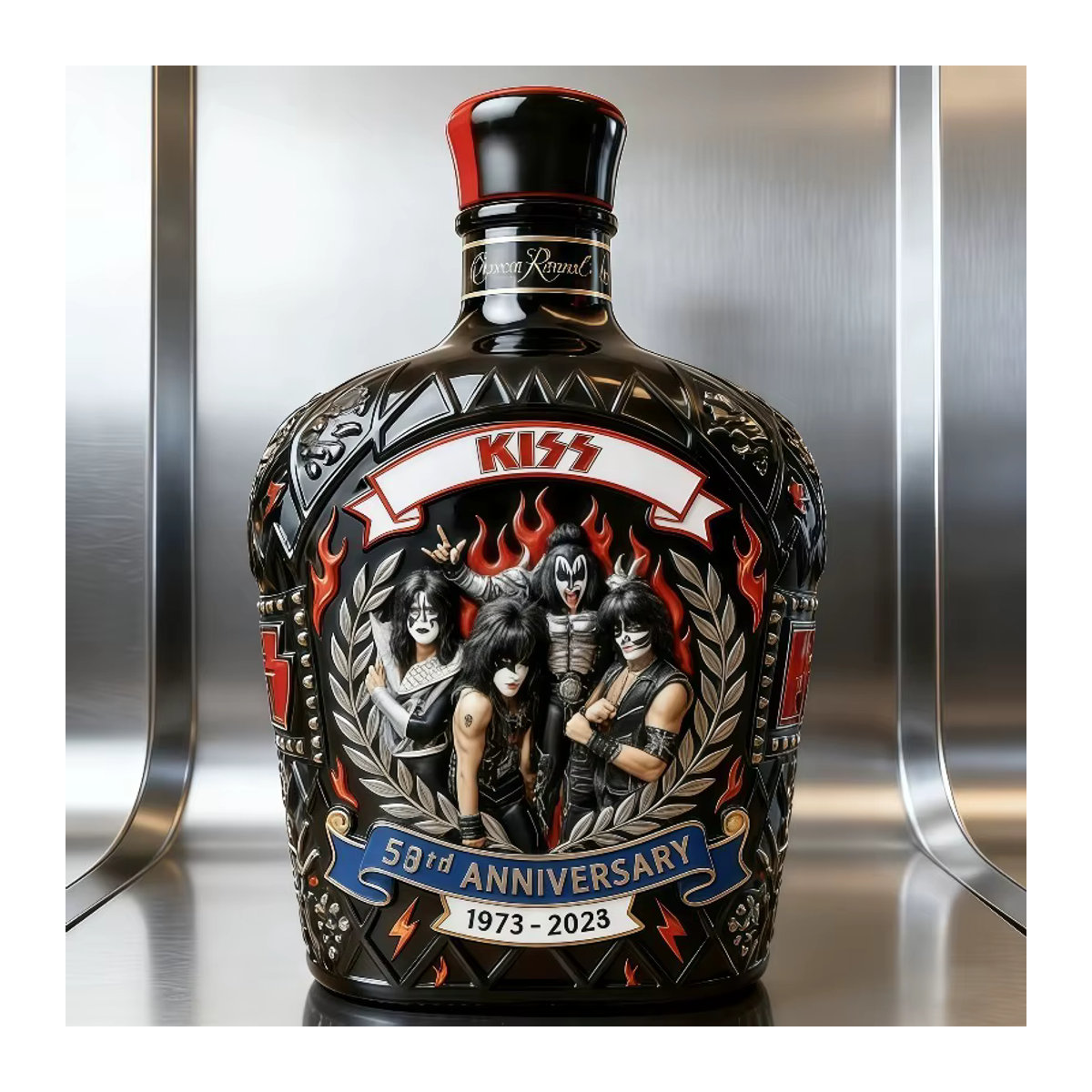 KISS 53. Jubiläum Crown Royal Style Sammlerflasche aus Glas, Schwarz, Rockband Bar-Dekoration - Bild 2