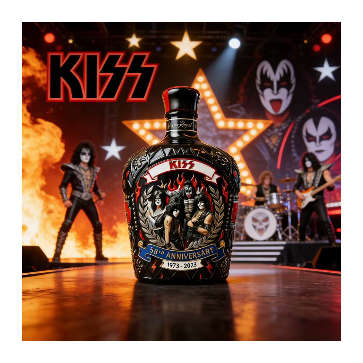 KISS 53. Jubiläum Crown Royal Style Sammlerflasche aus Glas, Schwarz, Rockband Bar-Dekoration - Bild 3