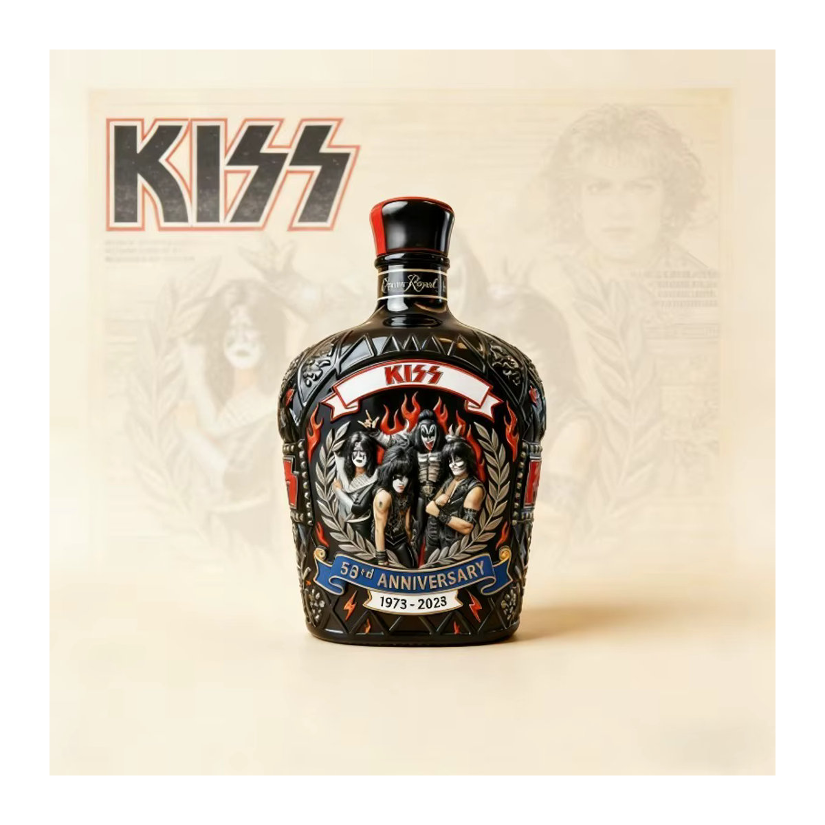 KISS 53. Jubiläum Crown Royal Style Sammlerflasche aus Glas, Schwarz, Rockband Bar-Dekoration - Bild 4
