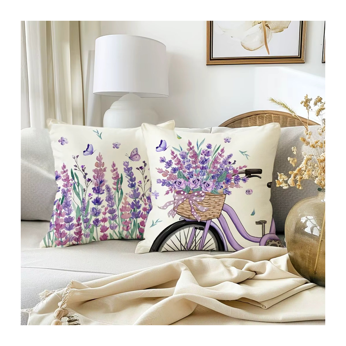 Kissenbezug mit Lavendel-Stil-Muster aus Polyester in Lila mit Reißverschluss - Bild 4
