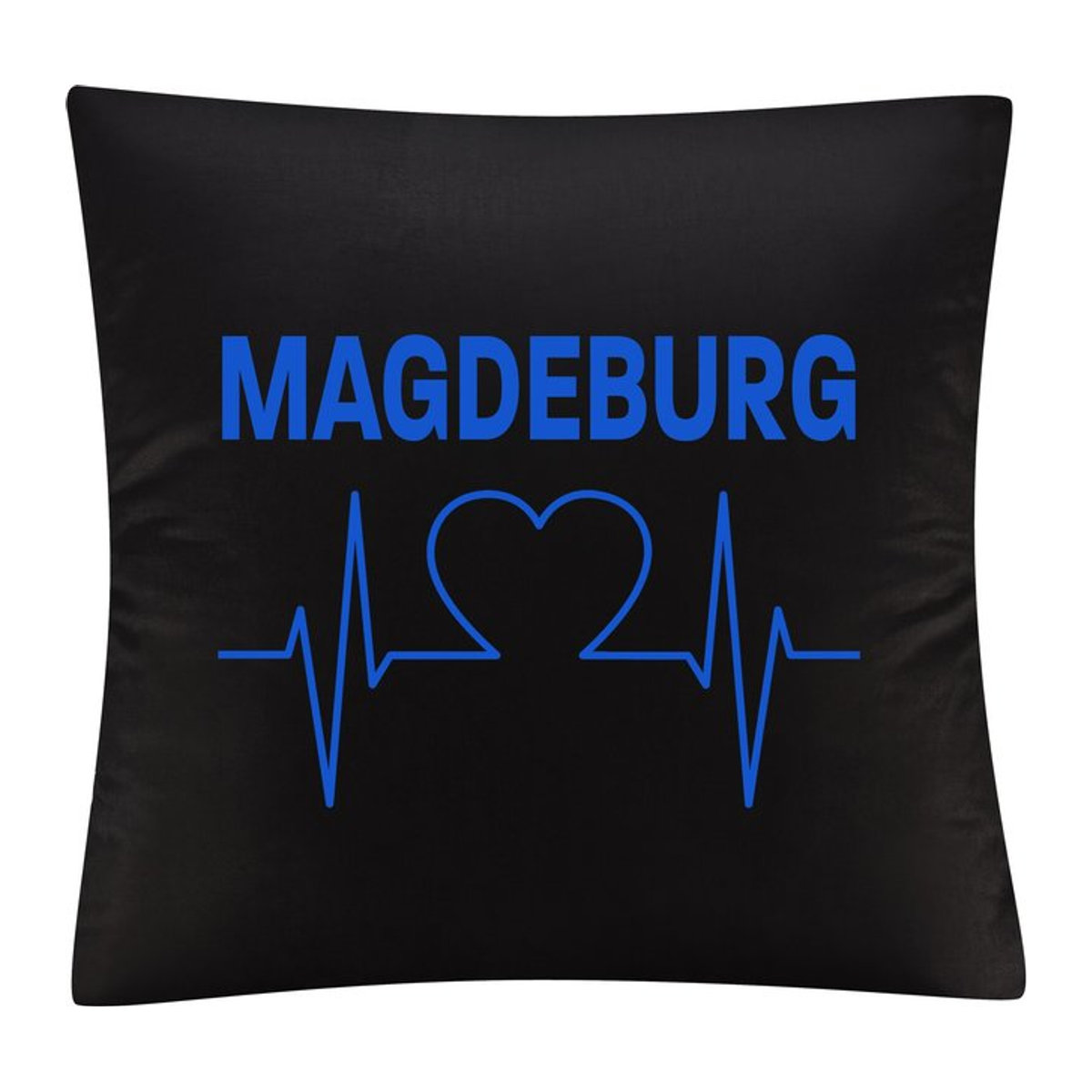Kissenbezug von multifanshop mit Magdeburg Herzschlag Motiv in Blau und Schwarz - Bild 1