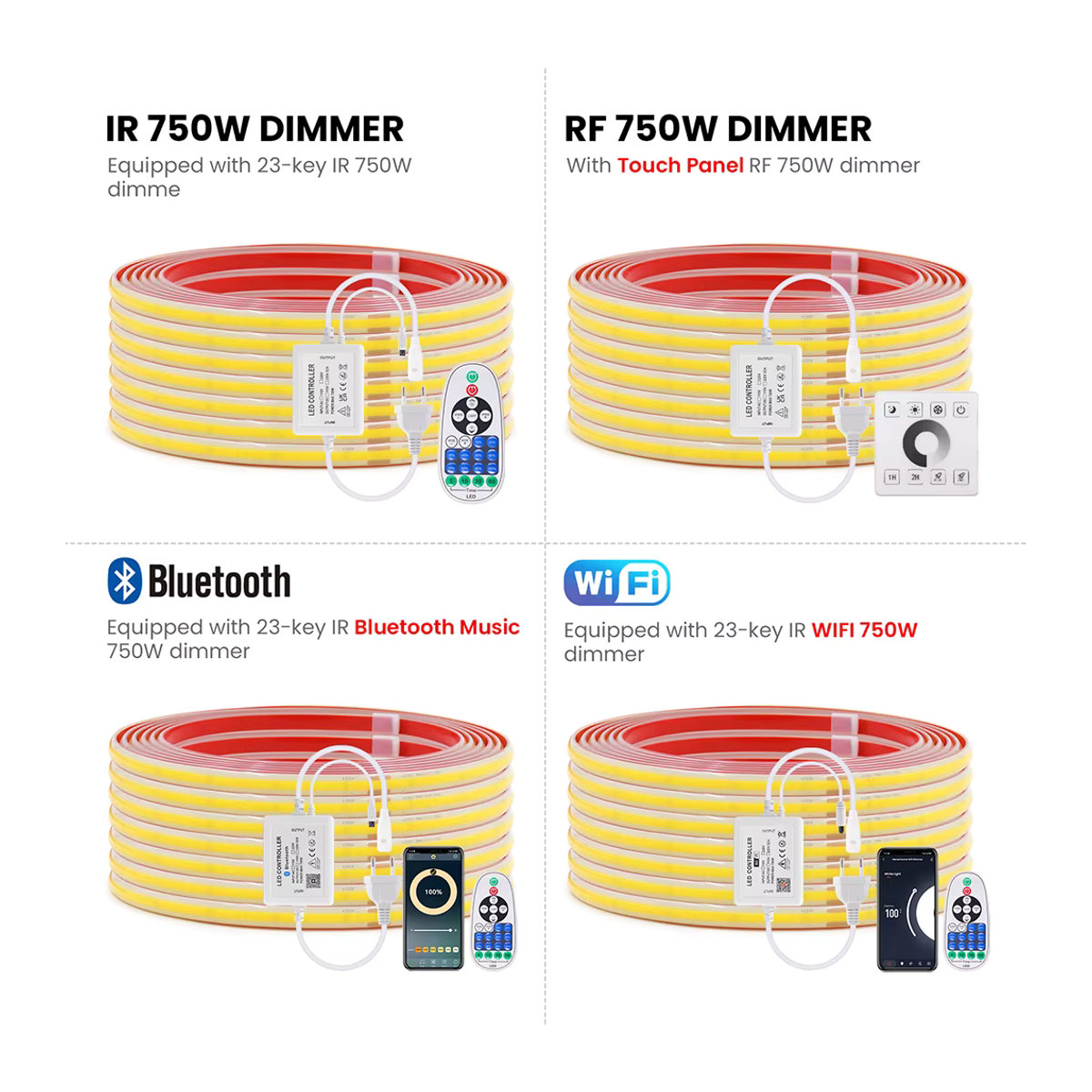 KISUFU COB LED-Lichtband mit WLAN und Bluetooth, dimmbar, 288 LEDs/m, wasserdicht, inkl. Wand-Touch-Steuerung und 23-Tasten Fernbedienung, Farben: Weiß oder Bunt, Lichtfarbe: Neutralweiß - Bild 3