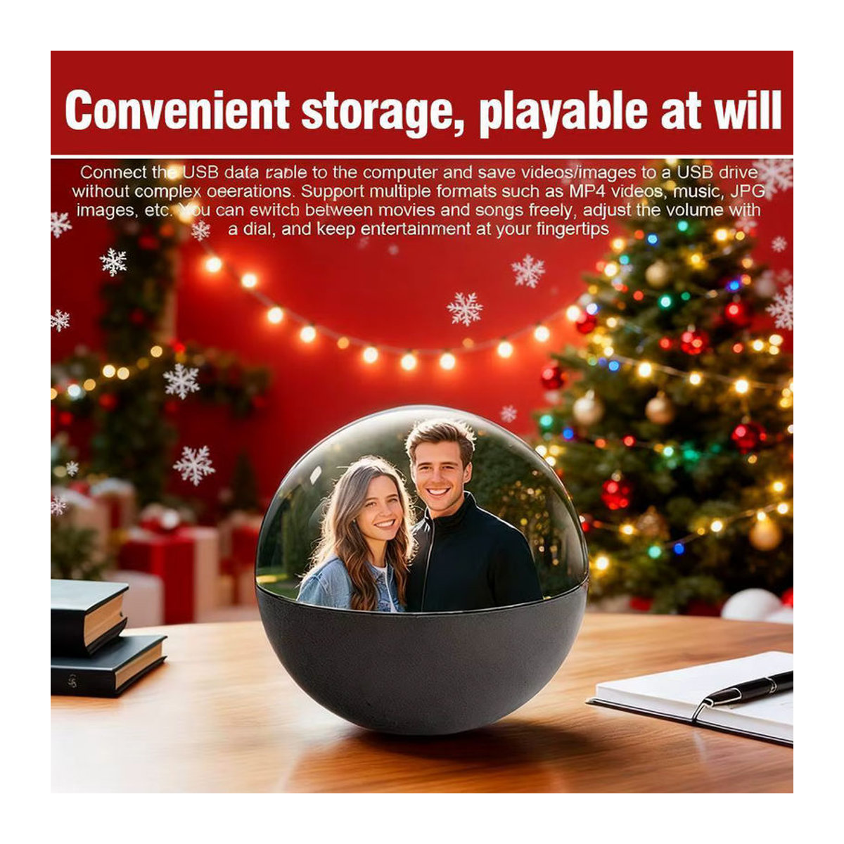 KITPIPI 3D-Kristallkugel-Videoplayer aus transparentem Glas als runde Audio-Video-Anzeige und elektronische Speicherkugel - Bild 4