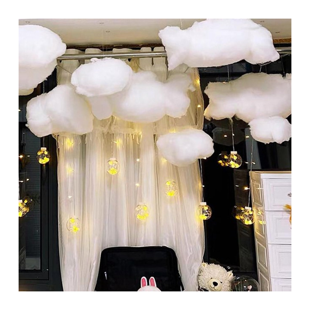 KITPIPI Dekorative weiße Wolke aus Textil als hängende DIY-Deko für Hochzeit, Geburtstag und Fotografie - Bild 1