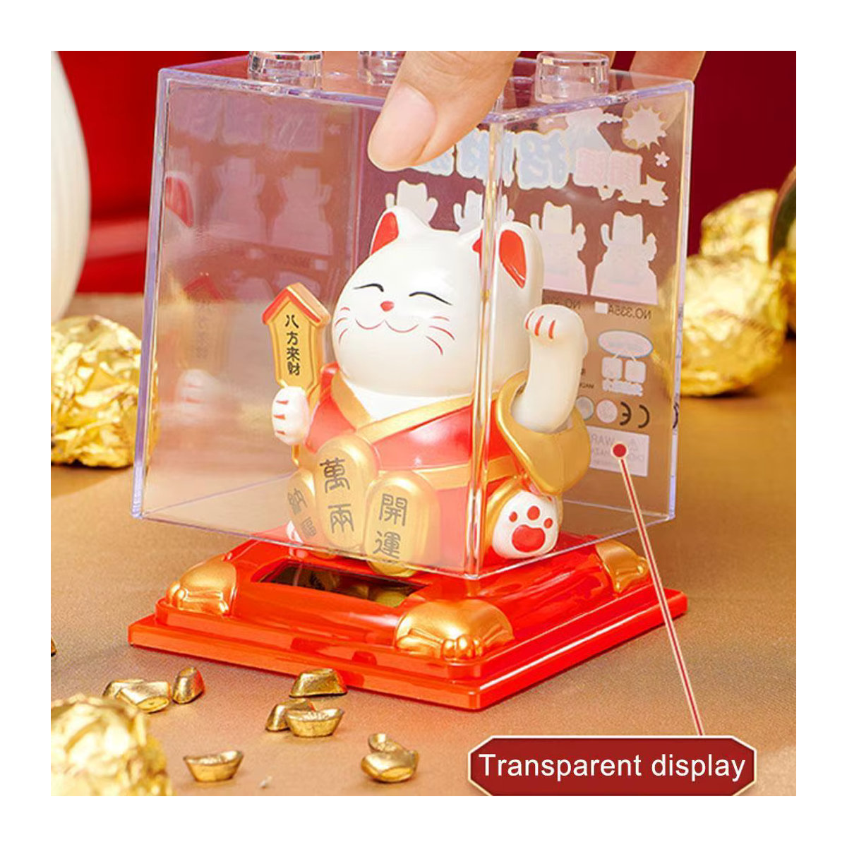 KITPIPI Glückliche Katze Figur mit Solarbetrieb, wackelnde Katze im chinesischen Stil als Ornament für das Auto, mehrfarbig - Bild 2