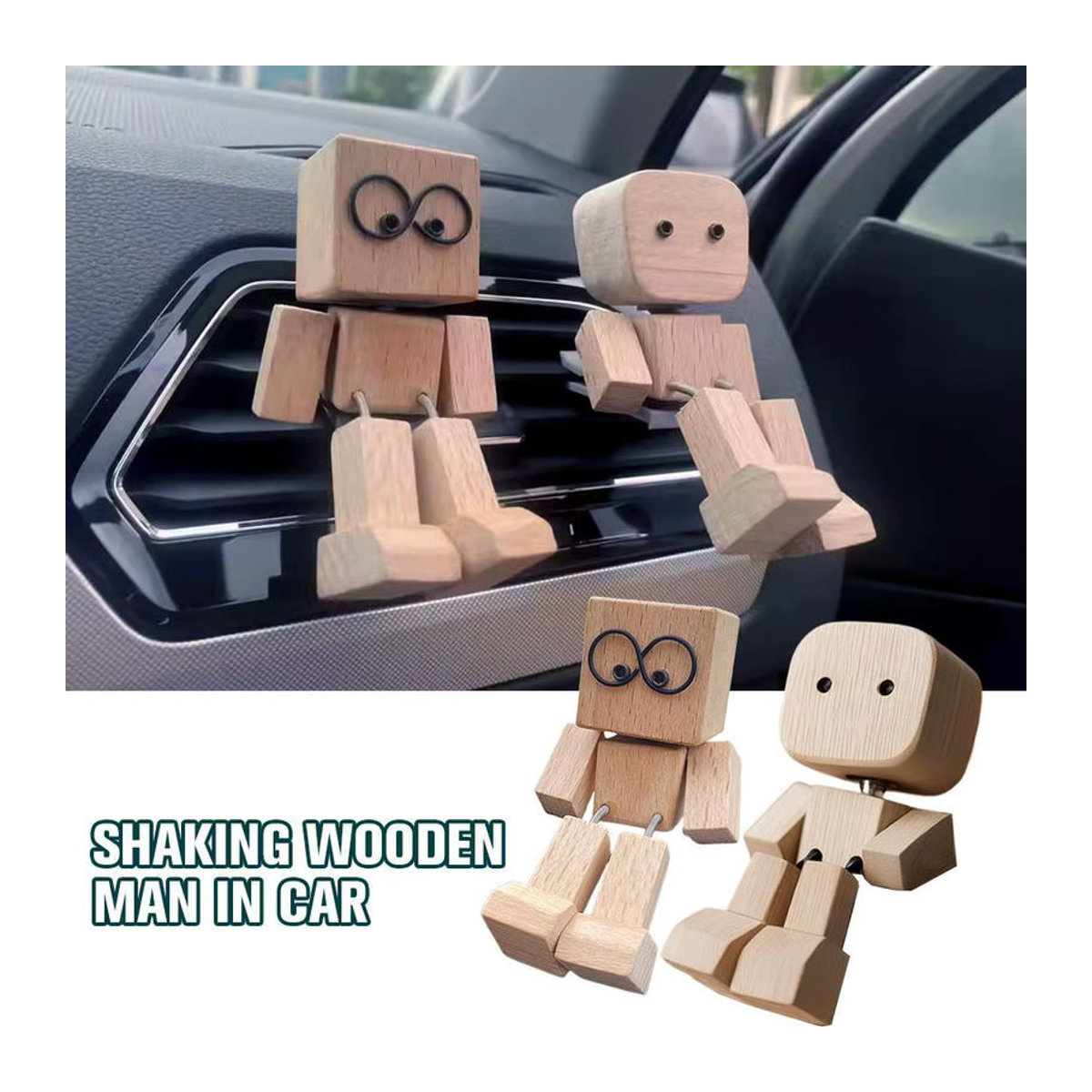 KITPIPI Mehrzweck-Holzfigur Mensch in Braun als minimalistische handgefertigte Statue mit Magnetfuß für Desktop und Armaturenbrett - Bild 3
