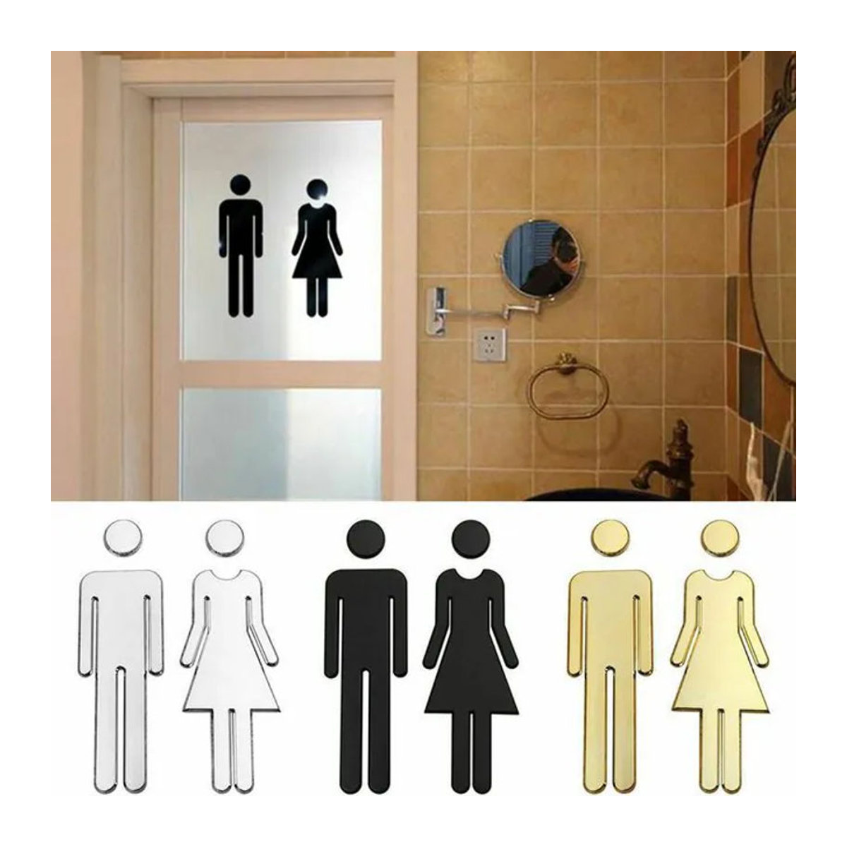 KITPIPI WC Türschild 3D Badezimmer Wanddekor für Toilette in Gold und Schwarz - Bild 1