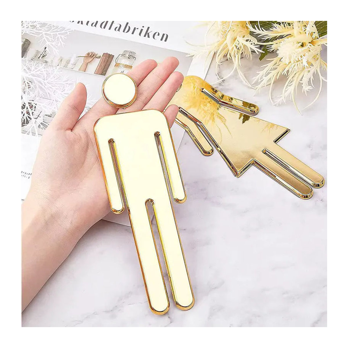 KITPIPI WC Türschild 3D Badezimmer Wanddekor für Toilette in Gold und Schwarz - Bild 2