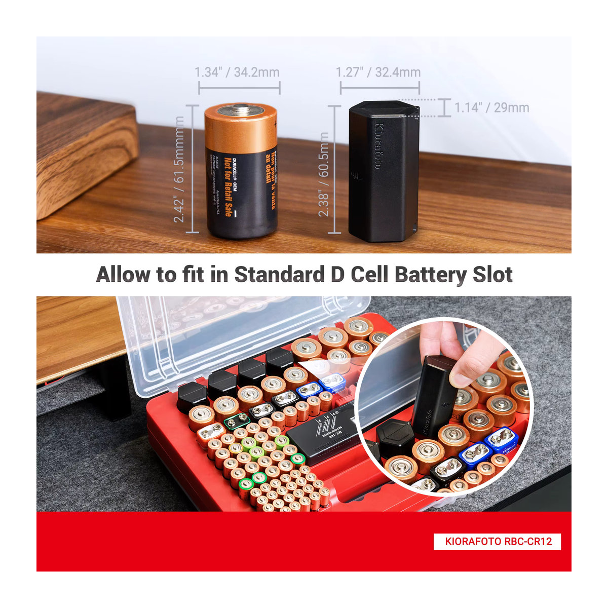 KIWIFOTOS Batterie-Organizer für CR2032, CR2025 und CR2016 Knopfzellen in Schwarz - Bild 1