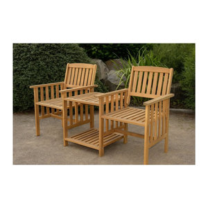 Klappbare 2-Sitzer-Gartenbank mit Beistelltisch von Prestige Home aus Akazie in Braun, B/T/H: 163 x 63 x 91 cm