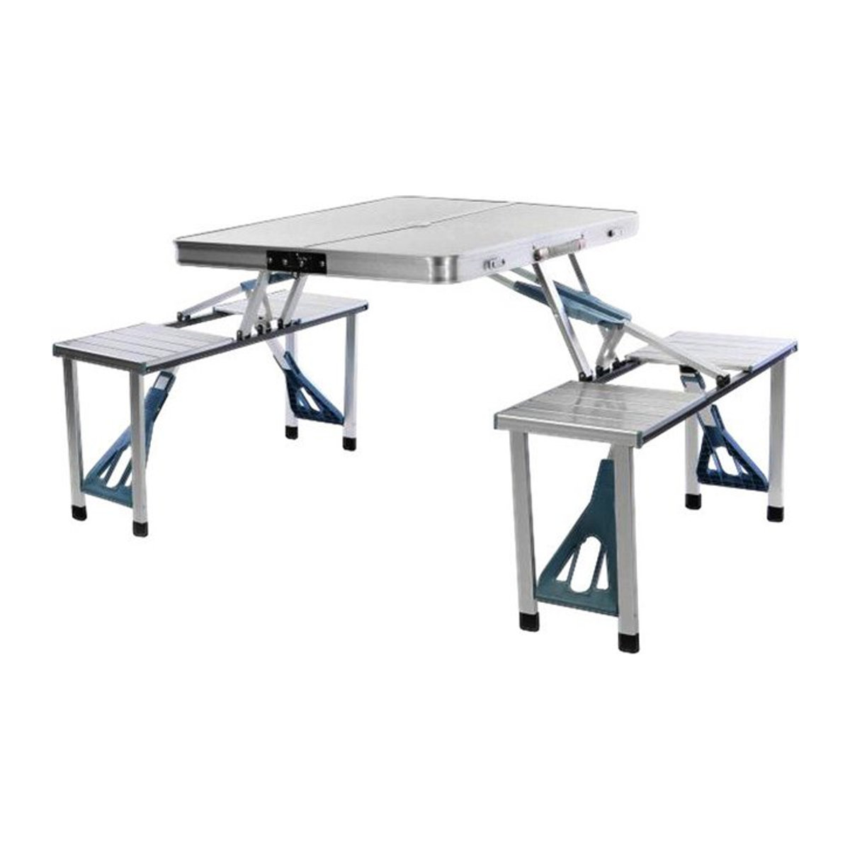 Klappbare VCM Essgruppe aus Aluminium in Silber mit Klapptisch und 4 Hockern - Bild 1