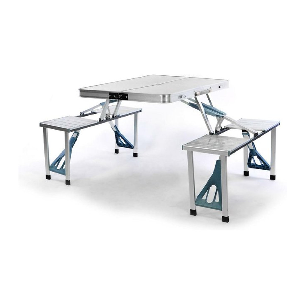 Klappbare VCM Essgruppe aus Aluminium in Silber mit Klapptisch und 4 Hockern - Bild 2