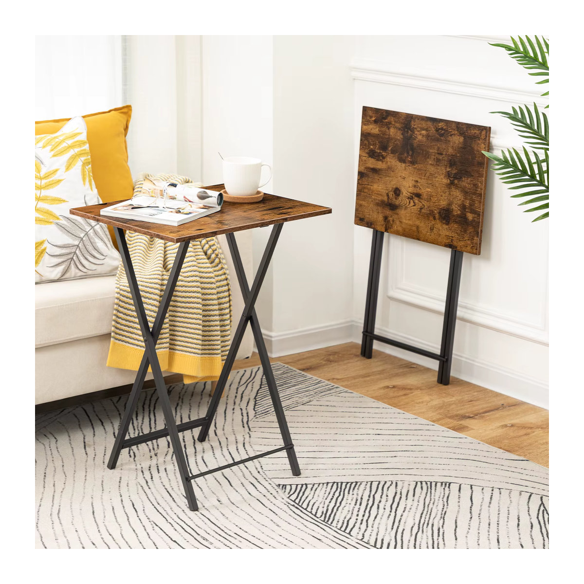 Klappbarer Beistelltisch im Industrial-Stil aus Holzwerkstoff und Metall, Braun, Rechteckig - Bild 2